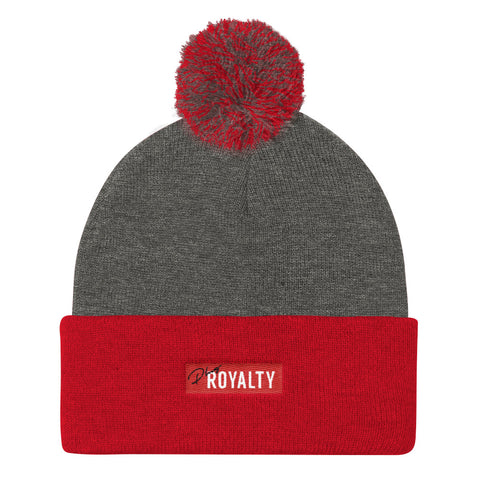 PlugRoyalty® Pom Pom Knit Cap "Grey/Red"